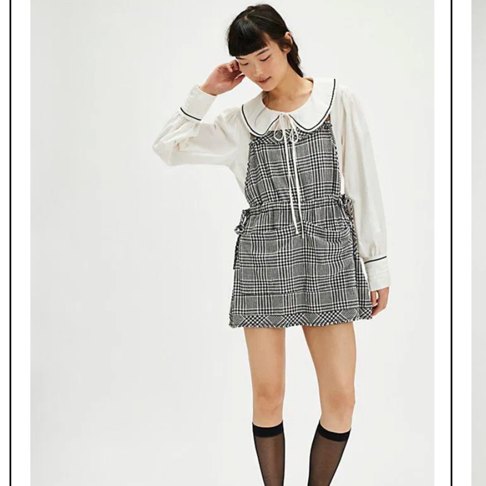 Free People Black and White Plaid Mini Dress